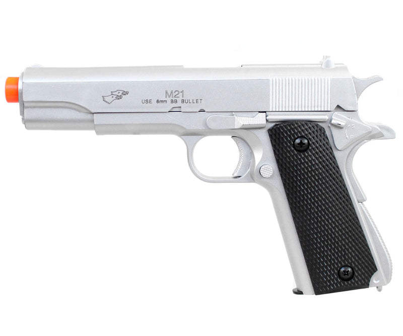 Double Eagle M1911 Military Spring Powered Pistol Airsoft Gun - Silver