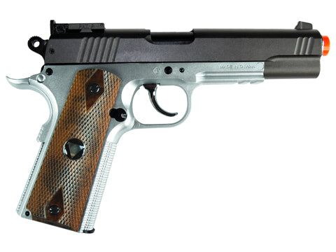 TSD M1911 Tactical Airsoft Spring Pistol - Silver with Wood Grips