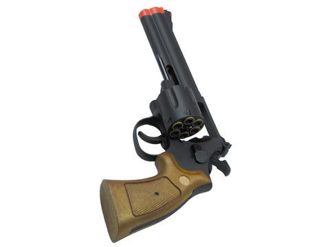 TSD 6 inch Airsoft Spring Powered Revolver - Black with Wood Grip