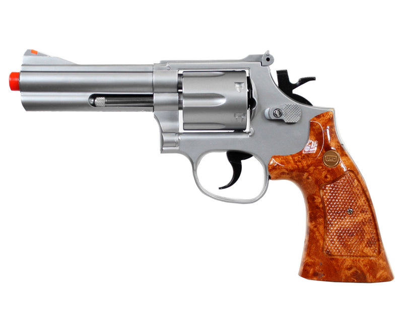 TSD 4" Gas Powered Airsoft Revolver by UHC - Silver / Fake Wood