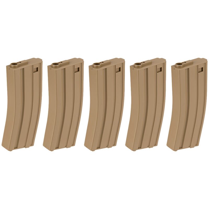 Valken V-TAC M4 / M16 140rd Polymer Airsoft Gun AEG Mid-Cap Magazine - Tan / 5 Pack