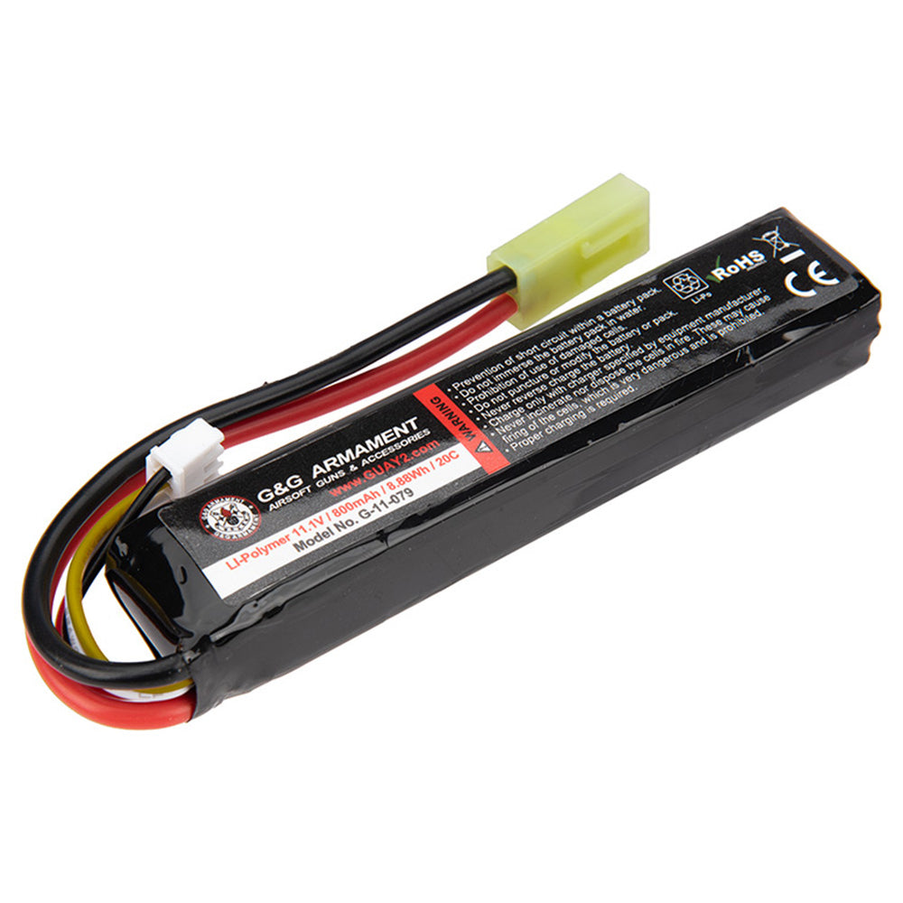 G&G 11.1v 800mAh 20C Stick Type Airsoft Stock Tube LIPO Battery |  AirsoftNMore.com