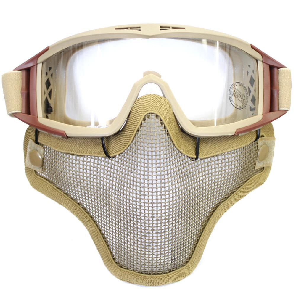 mask goggle ANM Tactical Airsoft Lower Face Mesh Mask & Goggle Combo Set - Black