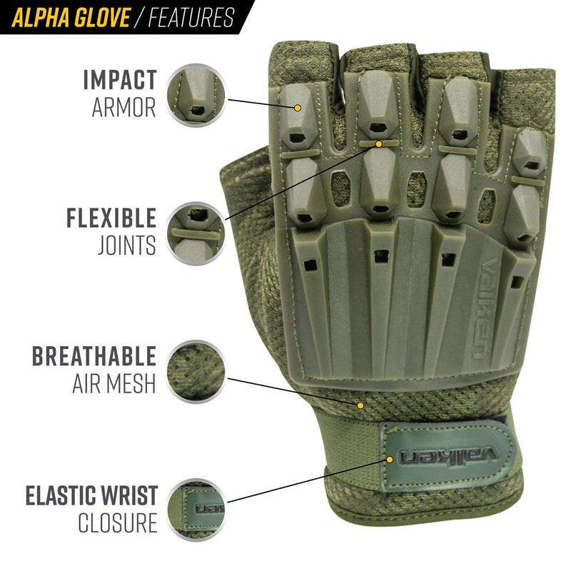 Valken Tactical ALPHA Half Finger Airsoft / Paintball Gloves