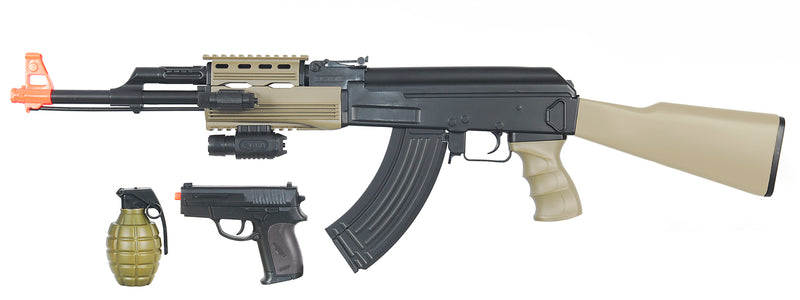 UKARMS Tactical AK47 Plastic Gearbox Airsoft Gun AEG w/ Spring Pistol - Tan