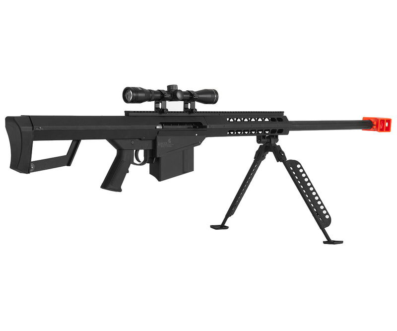 Lancer Tactical M82 Bolt Action Airsoft Sniper Rifle w/ Scope & Polymer Bipod - Black