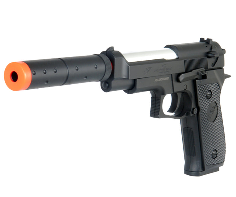 Double Eagle M22 M9 Spring Pistol Airsoft Gun with Silver Barrel & Silencer