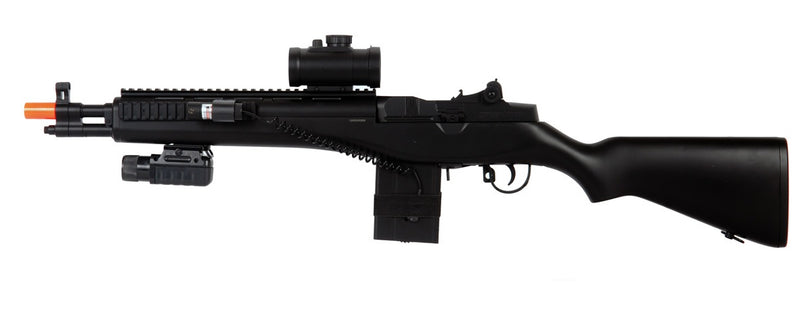 Double Eagle M14 Plastic Gearbox Airsoft Gun AEG w/ Scope, Light & Laser