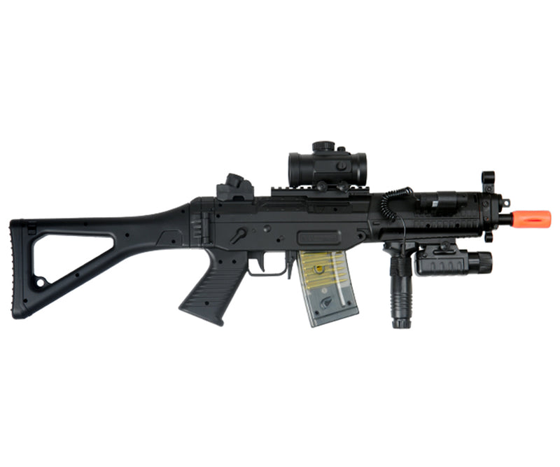 Double Eagle S552 Airsoft Gun AEG with Red Dot Sight, Laser & Flashlight