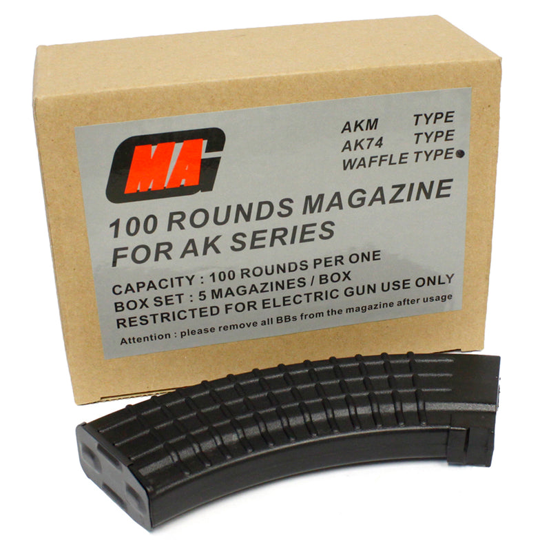 MAG 100 Round AK47 Mid-Cap Waffle Magazine - Set of 5 Black