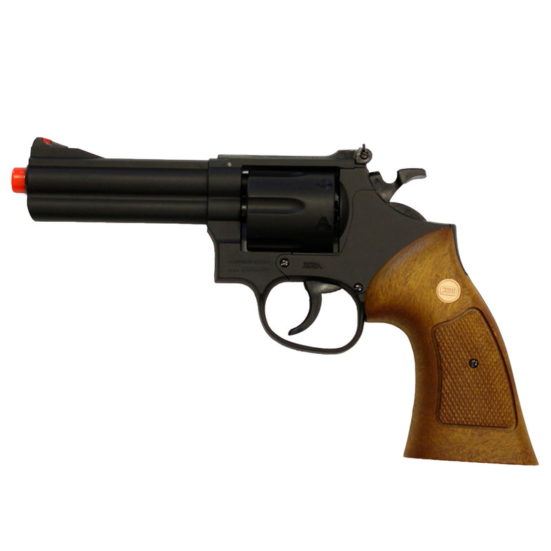 TSD 4 inch Airsoft Spring Powered Revolver - Black with Wood Grip