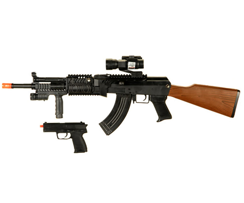 UKARMS Tactical AK47 Spring Airsoft Gun w/ Pistol, Scope, Laser & Flashlight
