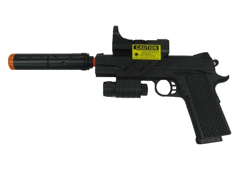 M1911 Pistol Spring Airsoft Gun Silencer Red Dot Sight and Flashlight