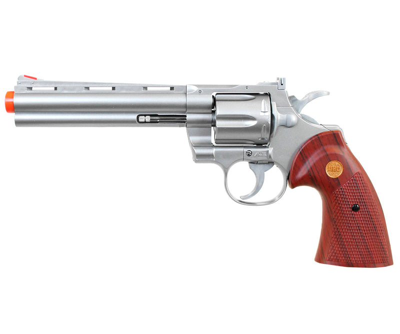 TSD 6" Zombie .357 Spring Powered Airsoft Revolver by UHC - Silver / Red Grip