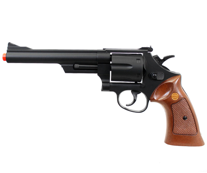 TSD Full Size 6" Spring Powered Airsoft Revolver by UHC - Black