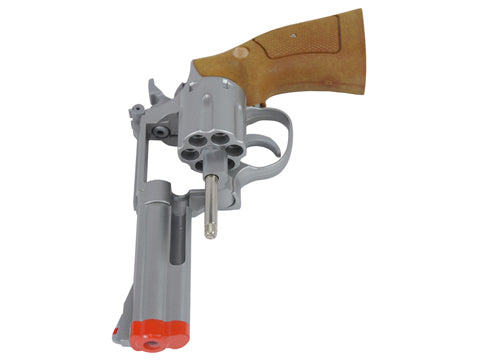 TSD 4 inch Airsoft Spring Powered Revolver - Silver with Wood Grip