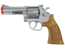 TSD 4 inch Airsoft Spring Powered Revolver - Silver with Wood Grip