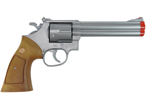 TSD 6 inch Airsoft Spring Powered Revolver - Silver with Wood Grip