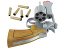 TSD 6 inch Airsoft Spring Powered Revolver - Silver with Wood Grip