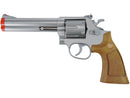 TSD 6 inch Airsoft Spring Powered Revolver - Silver with Wood Grip