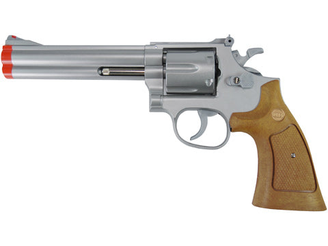 TSD 6 inch Airsoft Spring Powered Revolver - Silver with Wood Grip