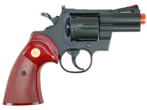 TSD 2.5 inch Airsoft Spring Powered Revolver - Black with Wood Grip