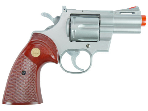TSD 2.5 inch Airsoft Spring Powered Revolver - Silver with Wood Grip