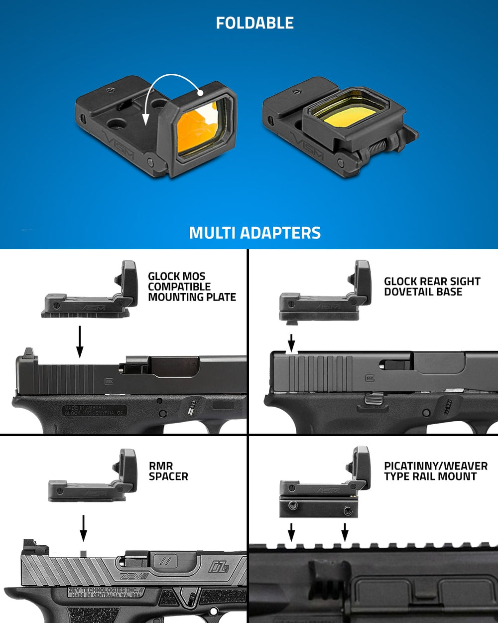 thumbnail image 2 of FlipDot Folding Red Dot Sight With RMR & Glock Dovetail Mount - 1x22mm 2 of 3